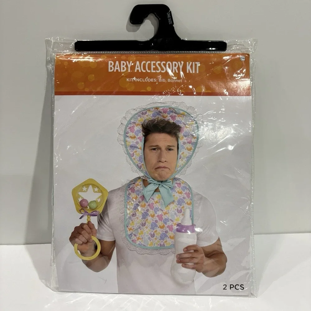 Baby Bib & Bonnet Kit Big Funny Fancy Dress Up Halloween Adult Costume Accessory